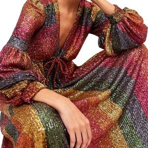 Farm Rio Rainbow Sequin Midi Dress